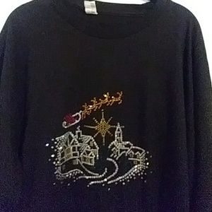 Black T-shirt with Christmas rhinestones